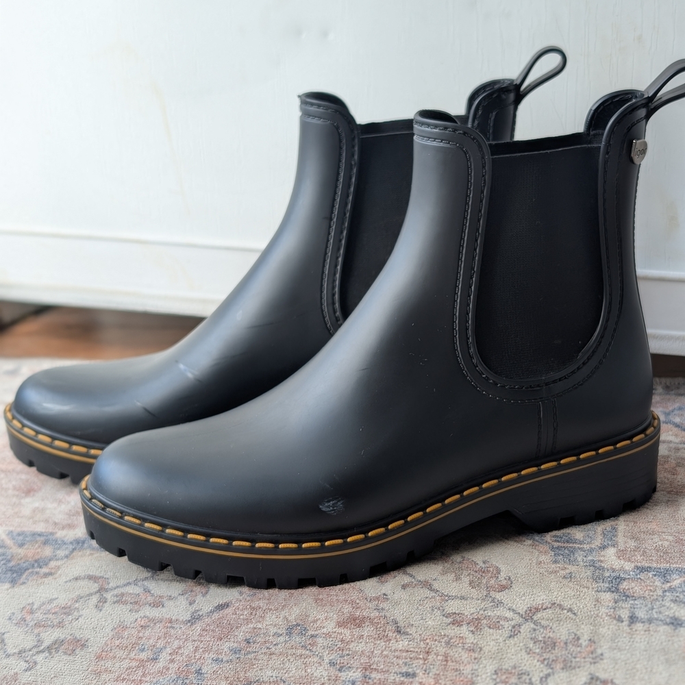 Black Chelsea Boots with Yellow Stitching